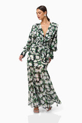 Brunette model wearing Rosey Long Sleeve Set in Black Floral posed shot