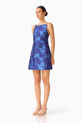 Sorelle Shift Mini Dress in Cobalt Blue with a square neckline and sleeveless style side shot
