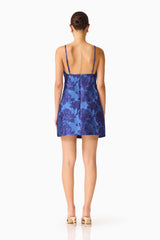 Sorelle Shift Mini Dress in Cobalt Blue with a open & zipper back, back shot