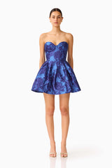 Sorelle Bustier Mini Dress in Cobalt Blue, a homecoming dress with sweetheart neckline & fit and flare silhouette