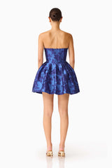 Sorelle Bustier Mini Dress in Cobalt Blue with a zipper back & fit and flare silhouette back shot