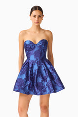 Sorelle Bustier Mini Dress in Cobalt Blue with a sweetheart neckline & fit and flare silhouette close up detail shot