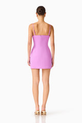 Solenne Party Mini Dress in Purple with zipper back shot