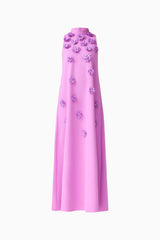 Solenne Halter Maxi Dress in Purple with collared halter neckline & 3d floral appliques ghost shot