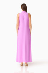 Solenne Halter Maxi Dress in Purple with relaxed silhouette & keyhole back back shot