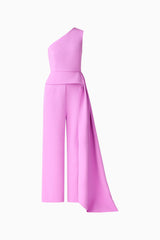 Solenne Jumpsuit in Purple with a one shoulder neckline ghost shot