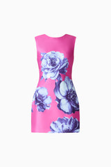 Sybella Shift Mini Dress in Pink & BlueFloral with round neckline & sleeveless style ghost shot
