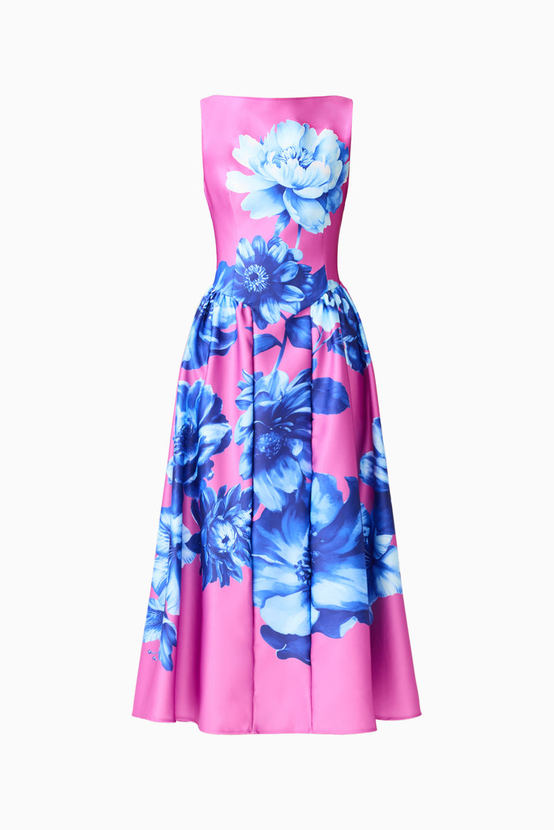 Sybella A-Line Midi Dress in Pink & Blue Floral – Elliatt
