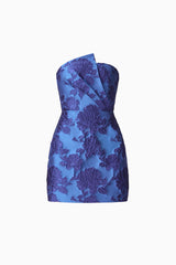 Sorelle Asymmetric Mini Dress in Cobalt Blue with asymmetrical neckline & slim fit silhouette ghost shot