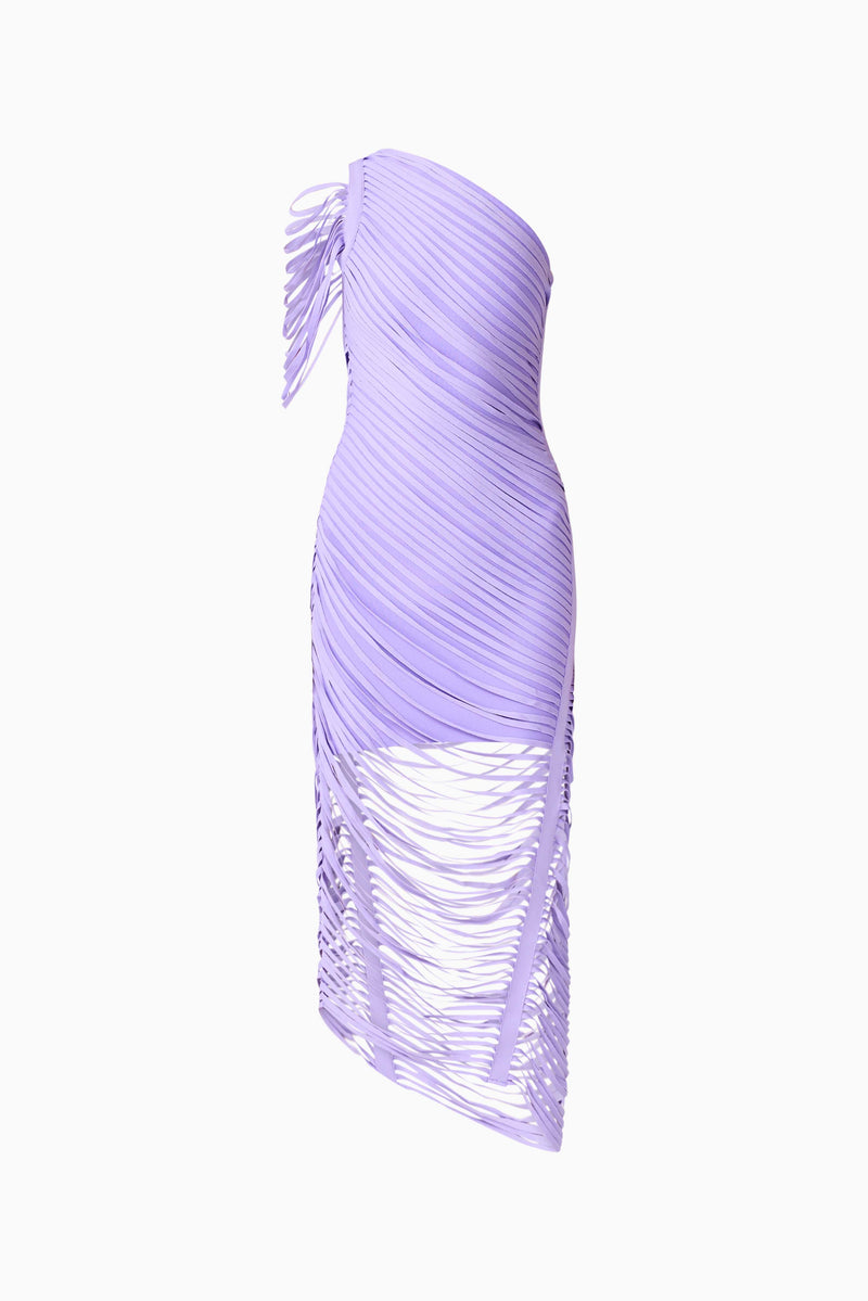 Alya Asymmetrical Midi Dress in Purple ghost shot 