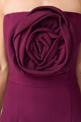 Blonde model wearing Theresa Strapless Midi Dress in Burgundy Detail Shot