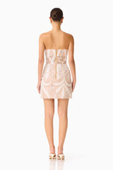 Orvella Embellished Mini Dress in White & Beige with back zipper & bodice boning side shot