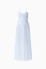 Florencea Drop Waist Maxi Dress in Powder Blue with draped tuck detailing ghost shot