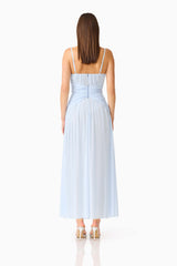 Florencea Drop Waist Maxi Dress in Powder Blue with back zipper front shot