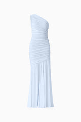 Florencea One Shoulder Gown in Powder Blue with mesh fabrication ghost shot