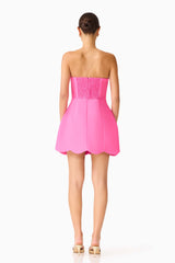 Laurentia Tulip Mini Dress in Fuchsia Pink with scallop shape hem & back shirring back shot