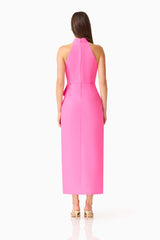 Laurentia Halter Maxi Dress in Fuchsia Pink with back zipper back shot