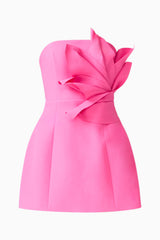 Laurentia Floral Applique Mini Dress in Fuchsia Pink with 3D Floral Detail Ghost Shot