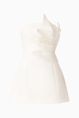 Laurentia Floral Applqiue Mini Dress in White with 3D Floral Detail & strapless neckline ghost Shot