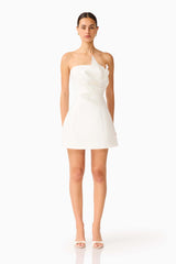 Laurentia Floral Applqiue Mini Dress in White with 3D Floral Detail & strapless neckline Front Shot