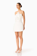 Laurentia Floral Applqiue Mini Dress in White with 3D Floral Detail & strapless neckline side Shot