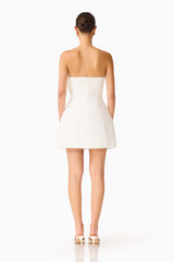 Laurentia Floral Applqiue Mini Dress in White with 3D Floral Detail & strapless neckline back Shot