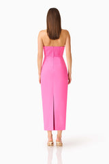 Laurentia Column Midi Dress in Fuchsia Pink with Invisible Zipper Back Shot