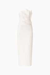 Laurentia Column Midi Dress in White with 3D Floral Detail Ghost Shot