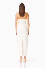 Laurentia Column Midi Dress in White with Invisible Zipper Back Shot