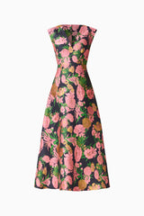Eclore V-Neck Maxi Dress in Pink & Black Floral with Jacquard fabrication and fit & flare ghost shot