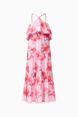 Fleuris Halter Maxi Dress in Pink Floral with printed georgette fabrication & relaxed silhouette ghost shot