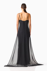 Auriella Cowl Neck Gown in Black with back zipper & back sash detail back shot
