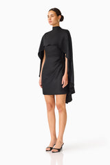 Auriella Mini Dress in Black with removable cape & high neckline side shot