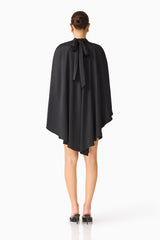 Auriella Mini Dress in Black with removable cape & back tie neck back shot