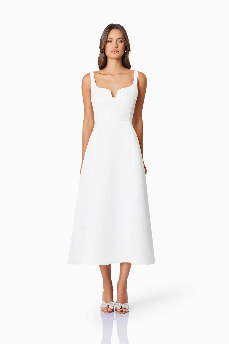 Alice Duchess Satin Midi Dress In White Elliatt Alice Duchess Satin Midi Dress In White Elliatt