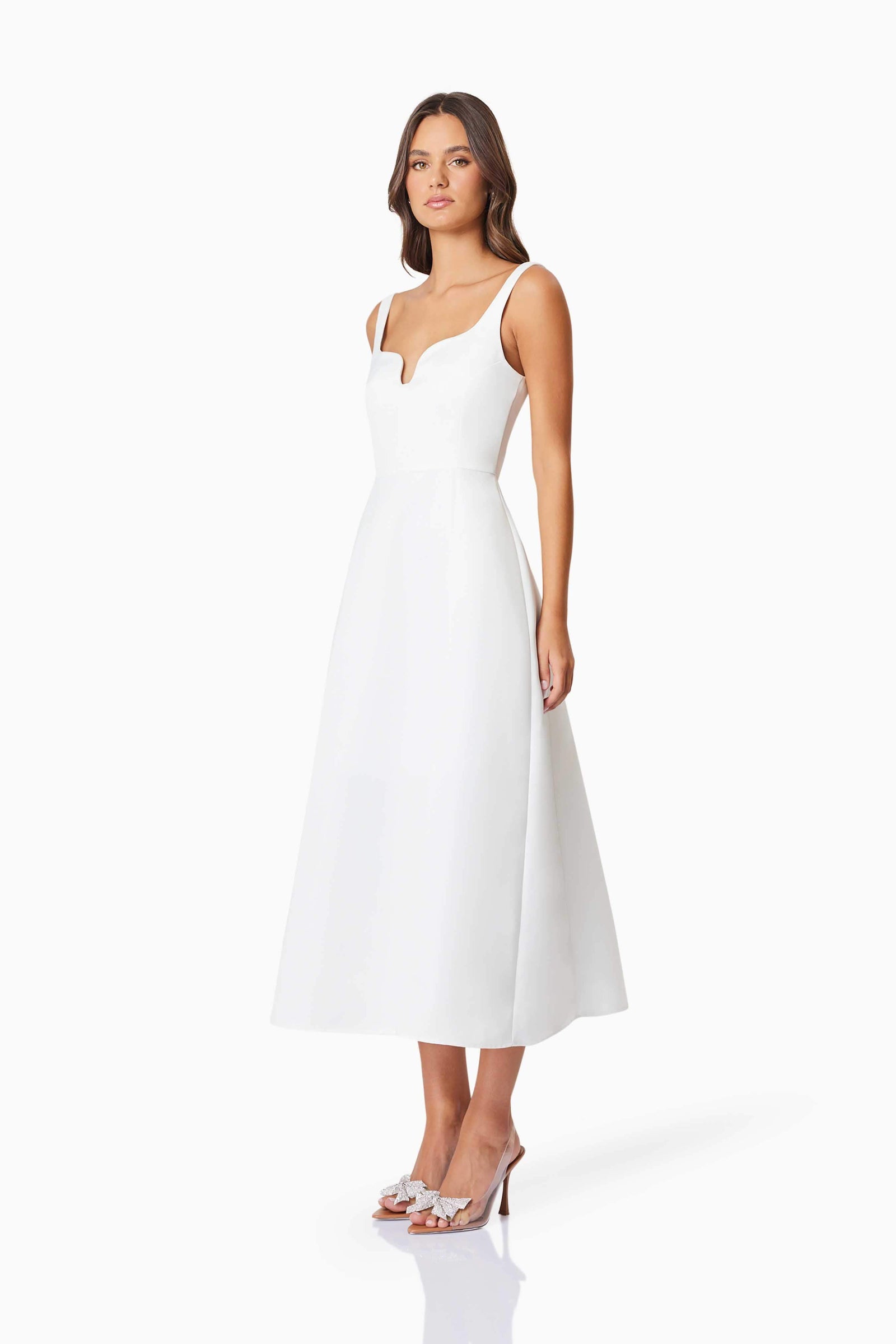 Alice Duchess Satin Midi Dress In White Elliatt Alice Duchess Satin Midi Dress In White Elliatt