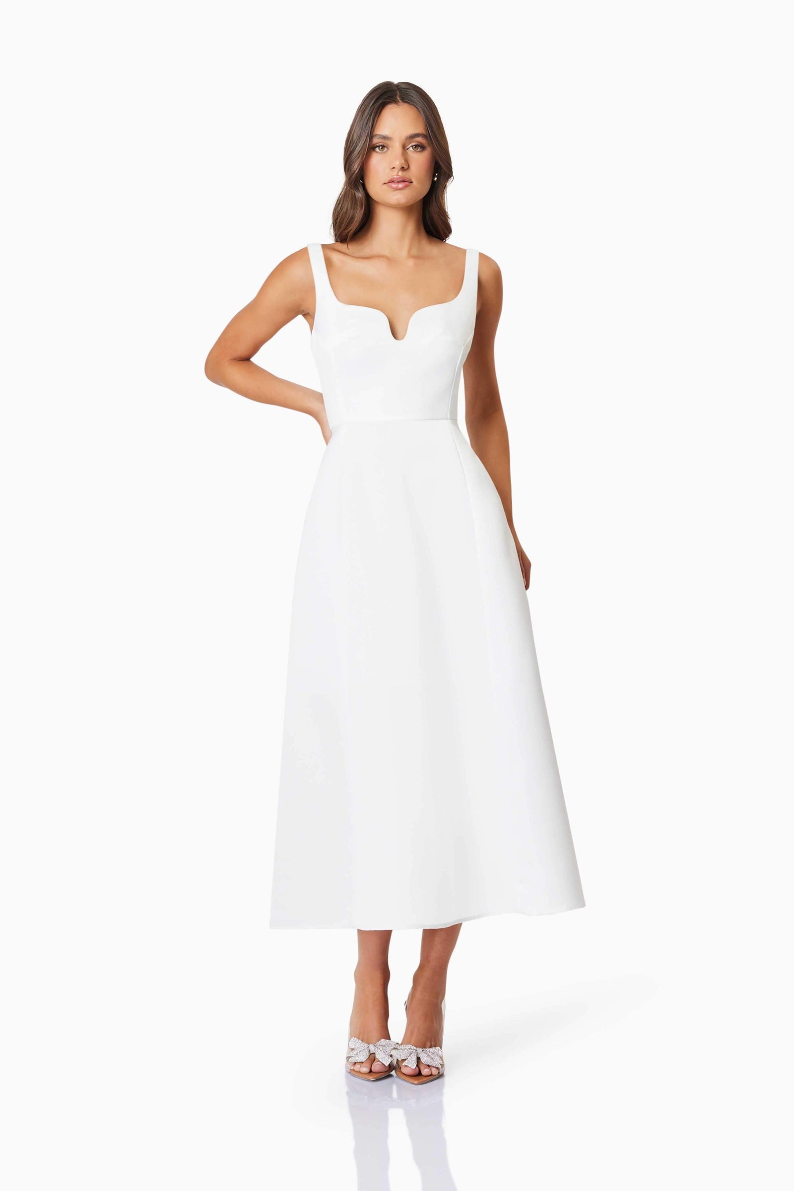 Alice Duchess Satin Midi Dress In White Elliatt Alice Duchess Satin Midi Dress In White Elliatt