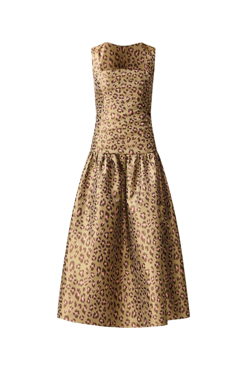 Elara Drop Waist Dress in Leopard Print ghost shot