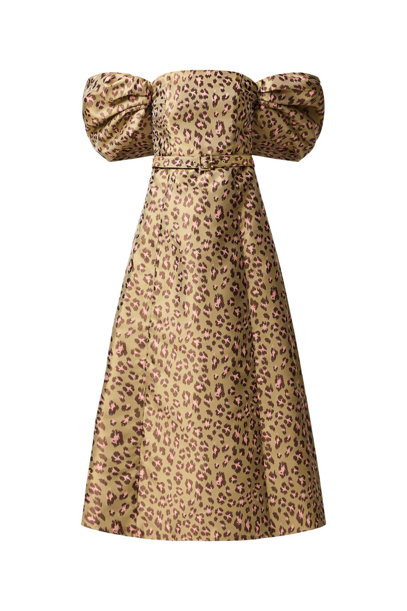 Elara Off The Shoulder Mini Dress in Leopard Print ghost shot