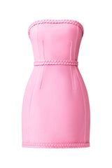 Coralene Puff Sleeve Midi Dress in Pink hand ghost shot