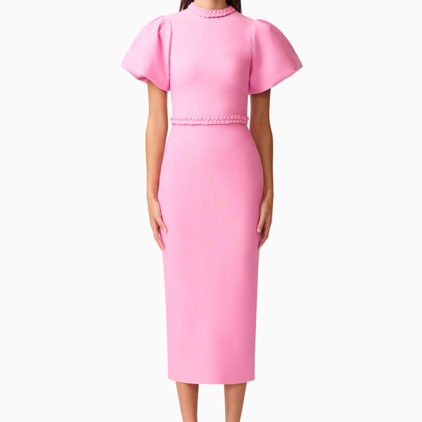 knee length dresses for ladies Pink Halter-Neck Latex Midi Dress