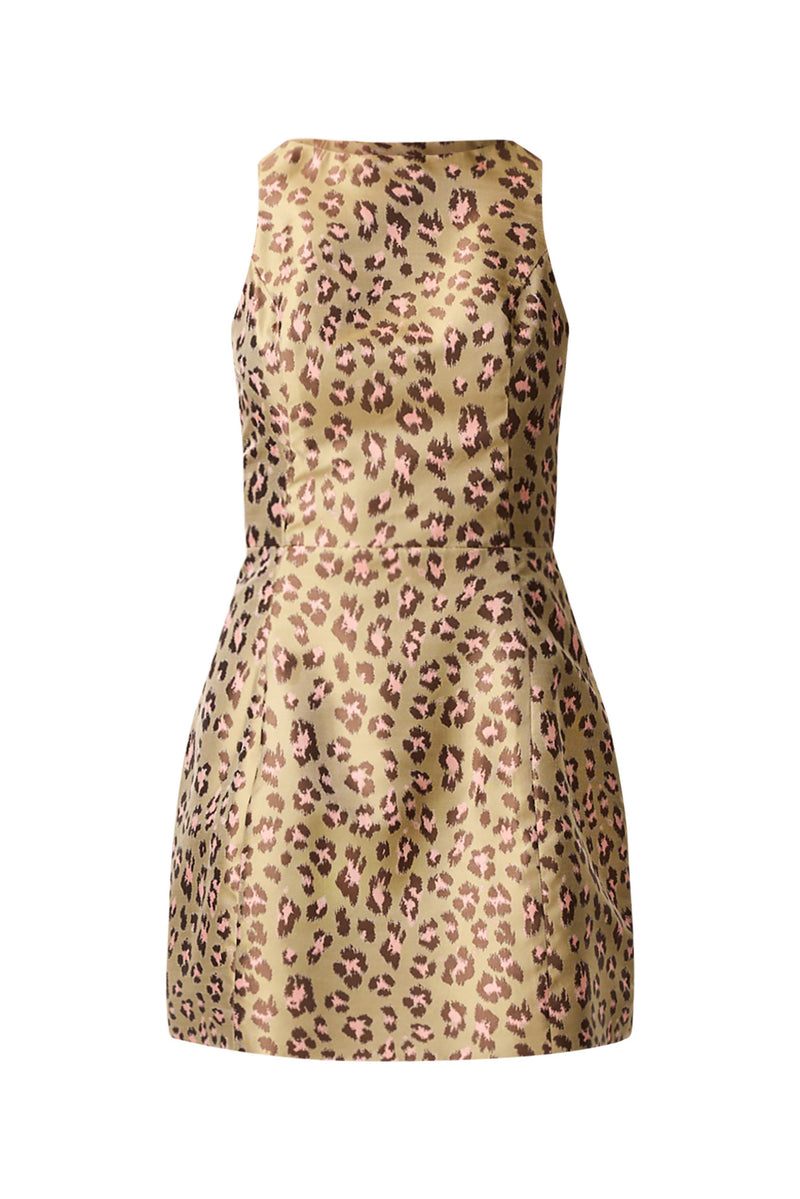 Elara Tulip Mini Dress in Leopard Print ghost shot