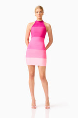 Florava Halter Mini Dress in Pink Ombre posed shot