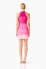 Florava Halter Mini Dress in Pink Ombre  with a back zipper & double knit fabrication back shot