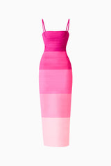 Florava Square Neck Line Gown in Pink Ombre with bodycon silhouette & double knit fabrication ghost shot