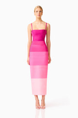 Florava Square Neck Line Gown in Pink Ombre with bodycon silhouette & double knit fabrication front shot
