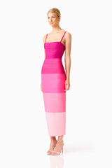 Florava Square Neck Line Gown in Pink Ombre with bodycon silhouette & double knit fabrication side shot