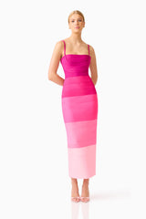 Florava Square Neck Line Gown in Pink Ombre with bodycon silhouette & double knit fabrication posed shot