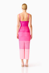 Florava Square Neck Line Gown in Pink Ombre with bodycon silhouette & double knit fabrication back shot