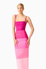 Florava Square Neck Line Gown in Pink Ombre with bodycon silhouette & double knit fabrication posed shot